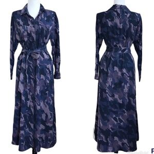 Soft Surroundings Incognito Camouflage Tencel Maxi shirt Dress military belted S